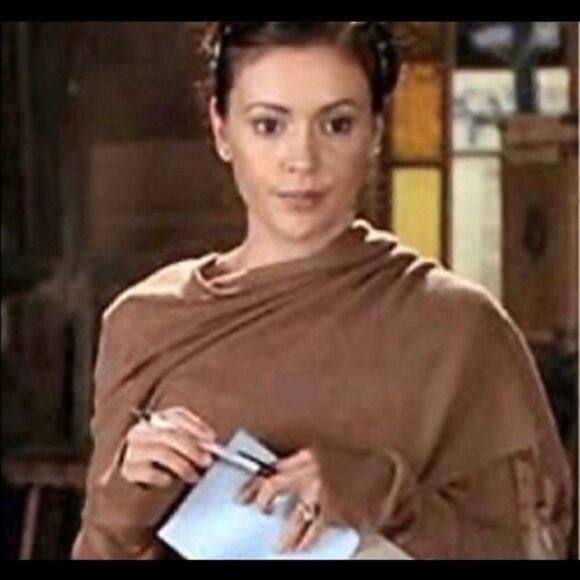 YA-YA CASHMERE SEQUIN BROWN WRAP CARDIGAN SWEATER S - Picture 5 of 6